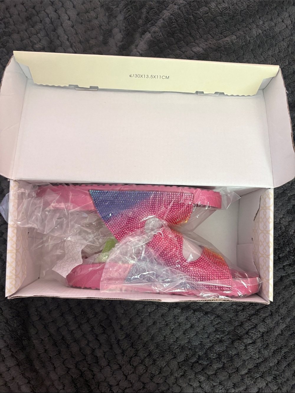 Daisy Fuentes Pink Glitter Kids Slide Sandals with Rainbow Detail